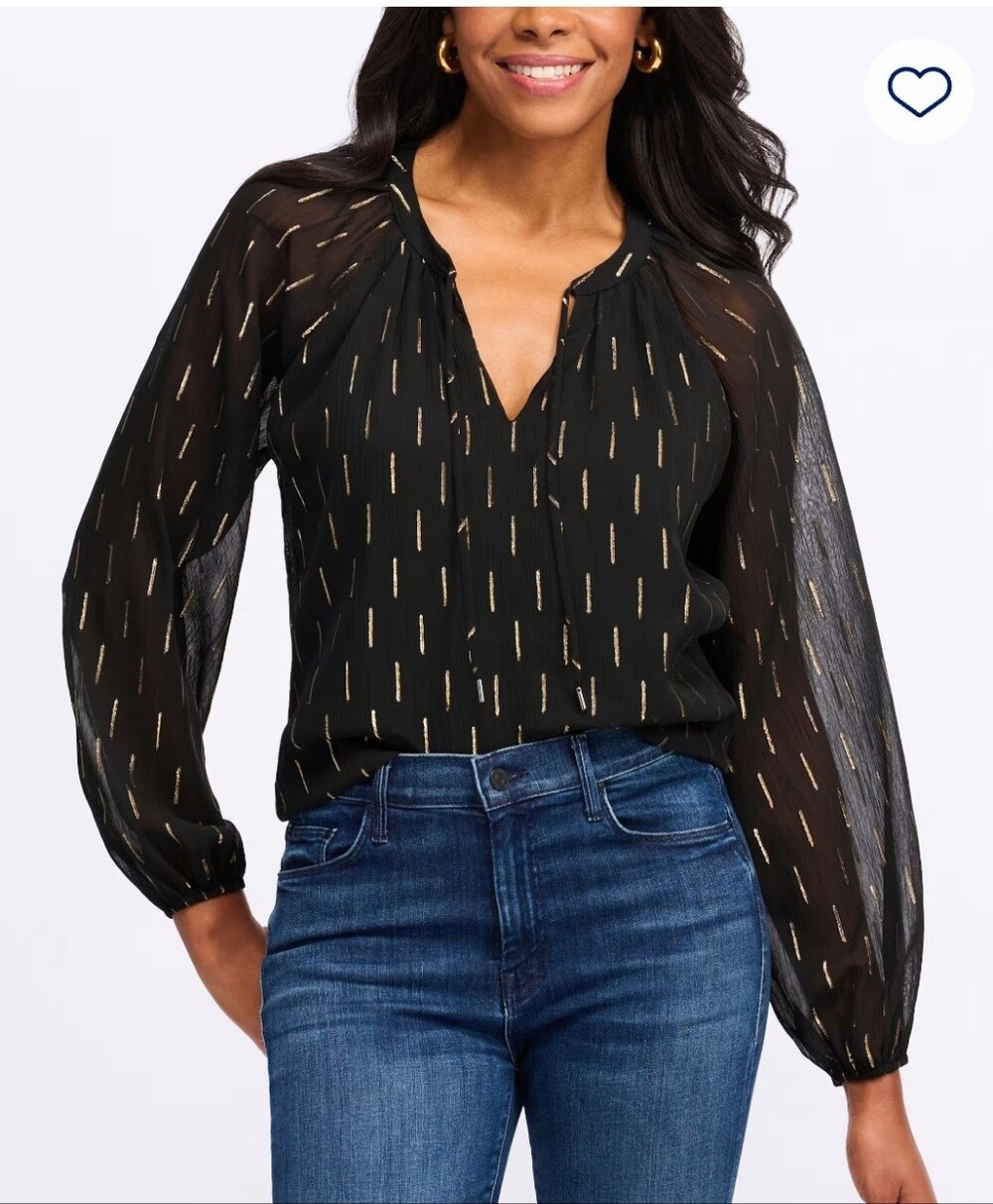 Nine Britton Gold Stripe Lurex Chiffon Blouse - Black